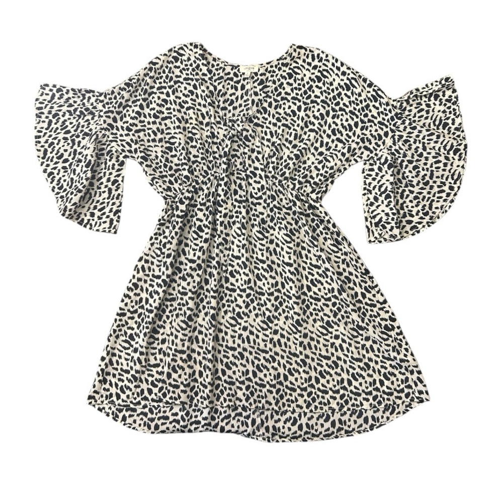 Umgee Animal Print Print V-Neck Tiered Ruffle Sleeve Midi Dress Women’s Large - Picture 9 of 13